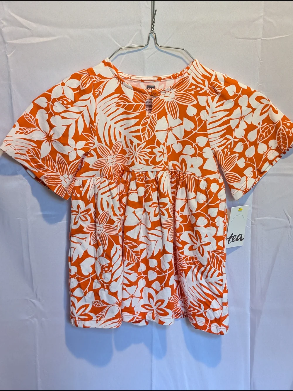 Tea Collection Orange and White Floral Short-Sleeve Dress